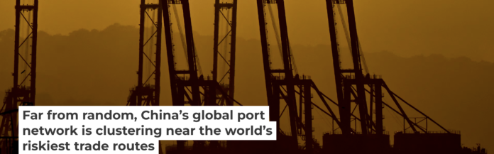 The silhouettes of the container cranes in the Port of Balboa in Panama City on Feb. 24, 2026. Martin Bernetti/ AFP via Getty Images